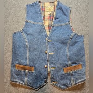 Wrangler Denim Blue Vest with Brown Trim
